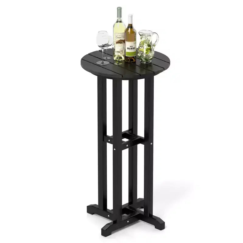Costway 21.5 Round Bar Table Patio HDPE Bar Height Dining Table w/ Slatted Tabletop