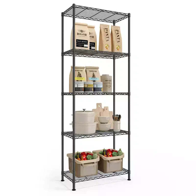 SONGMICS Storage Shelf, Metal Wire Shelving Unit, Adjustable Shelves, 5 Tier, 11.8 x 23.6 x 63.4 Inches, Ink Black