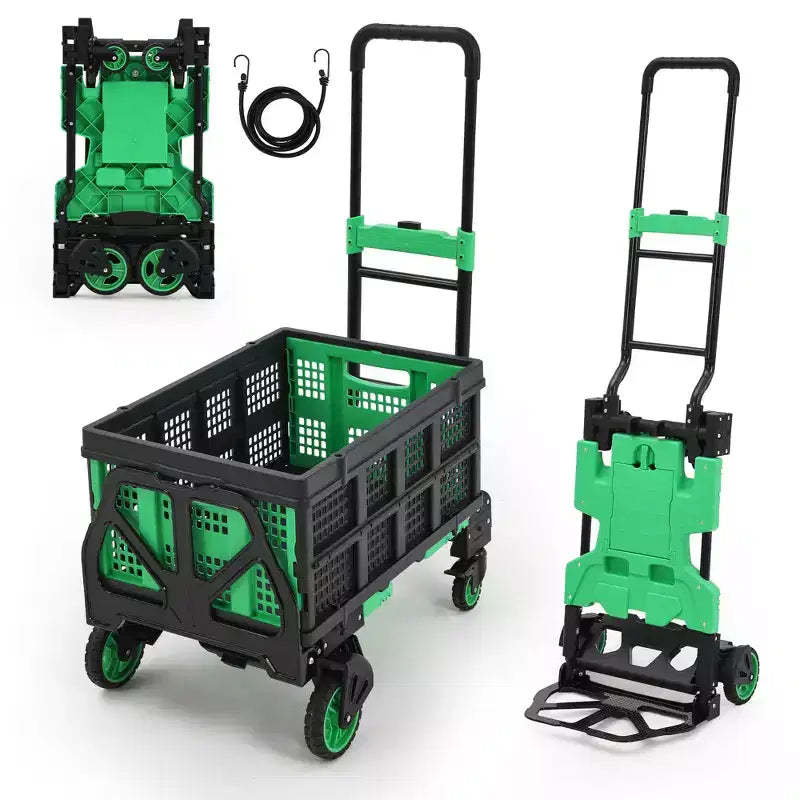 2-In-1 Folding Hand Truck Dolly with Folding Basket, Collapsible Hand Truck Dolly