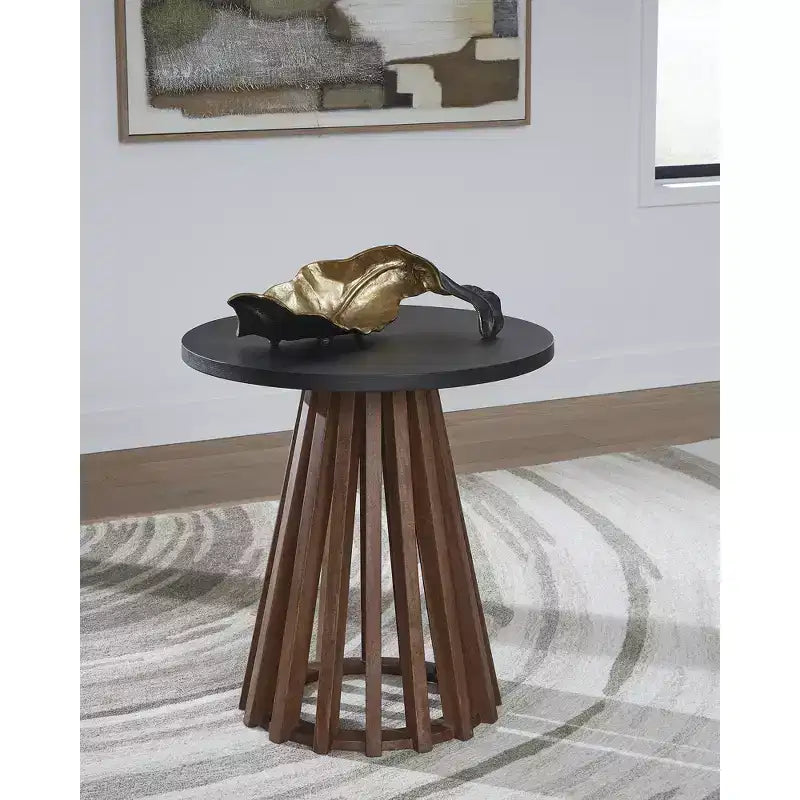 Signature Design by Ashley Kallari Round End Table, Two-Tone Warm Brown and Black Finish