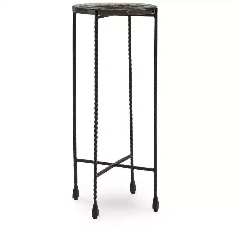 Signature Design by Ashley Newgoren Accent Table, Black Metal Frame with Clear Glass Top