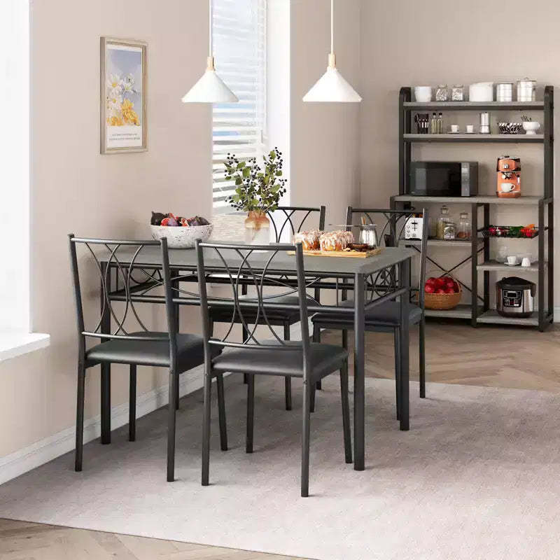 5 Piece Dining Table Set for 4, Rectangular Kitchen Table with Upholstered Chairs, Sturdy Metal Frame, Rustic Grey, for Modern Apartment/Dining Room
