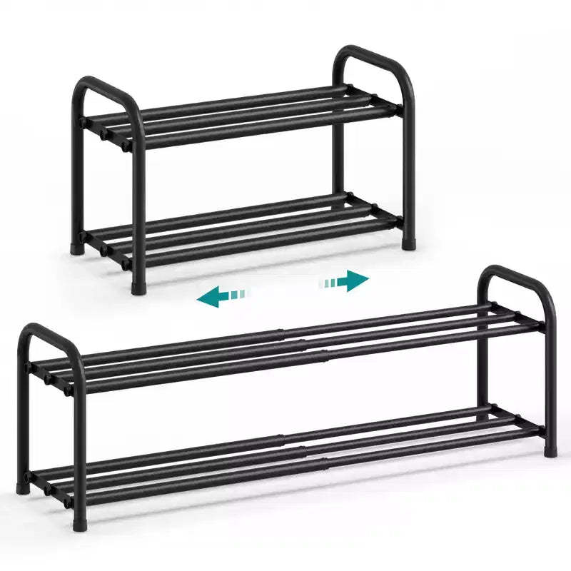 SONGMICS Expandable Shoe Rack, Adjustable Shoe Organizer Storage Shelf, Sturdy and Heavy-Duty, for Closet, Entryway, Living Room, 2-Tier, Ink Black