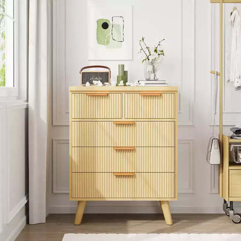 GDFStudio Kerri 5-Drawer Modern Boho Dresser with Wave Pattern Front