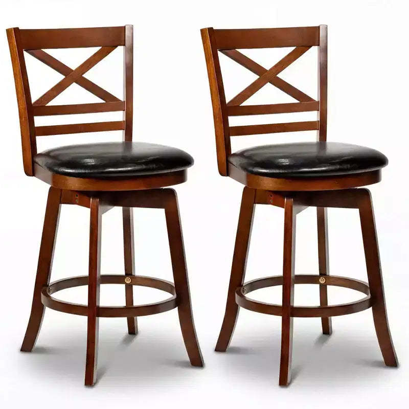 Costway 25 Swivel Counter Barstools Set of 2/4 with Backrest & Faux Leather Upholstered Seat