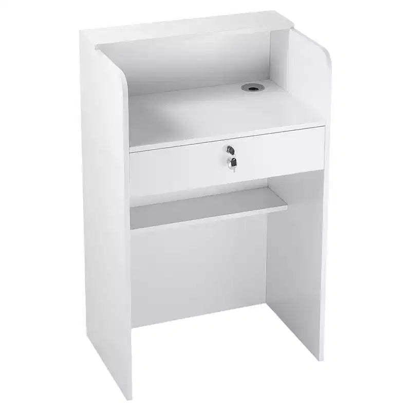 VEVOR Reception Desk, 23.6 in Rectangular Front Counter Table, Modern Office Reception Desk with Drawer, Small Minimalist Retail Counter Table,White