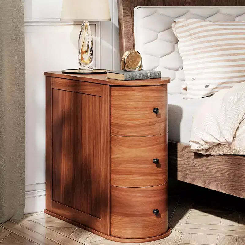 Celebalcony End Table with 3 Drawers for Bed or Sofa, Slim Narrow Nightstand Stand, Space-Saving Storage Cabinet for Living Room/Bedroom Corner,Walnut