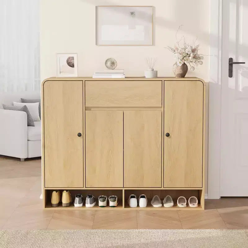 47.2 Freestanding Shoe Storage Cabinet with 4 Doors, 1 Drawer & Rounded Corner, Narrow Large Capacity Organizer for Entryway, Hallway & Living Room