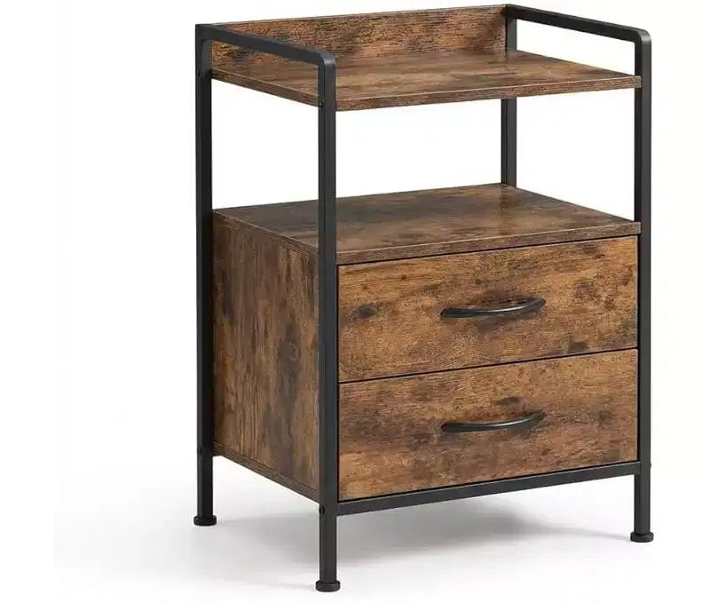 Nightstand with 2 Fabric Drawers, 3-Tier Bedside Table with Storage Shelf, Modern End Table for Bedroom, Living Room, Small Spaces, Dorm, Apartment