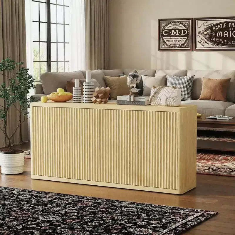 COZONY 66 Fluted Sideboard Buffet Cabinet with Storage, 4-Door Modern Credenza with Adjustable Shelves for Dining Room or Living Room