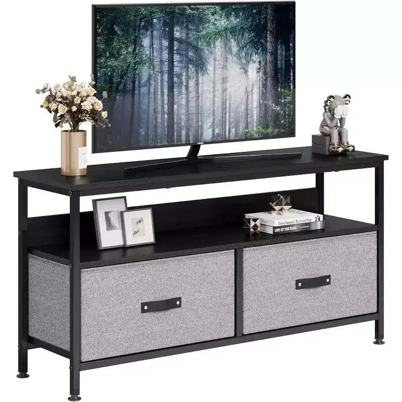 50 Inch Modern TV Stand, Spacious Drawers and Open Shelves, Sleek and Compact Design for Living Room/Bedroom, Ideal for Small Spaces