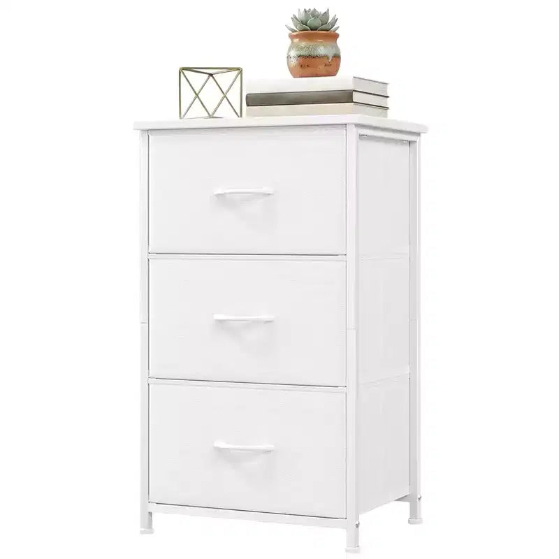 Acekool Small Space Dresser, Compact 3 Drawer Fabric Chest with Wood Grain Top Storage Organizer for Bedroom Closet Entryway,White