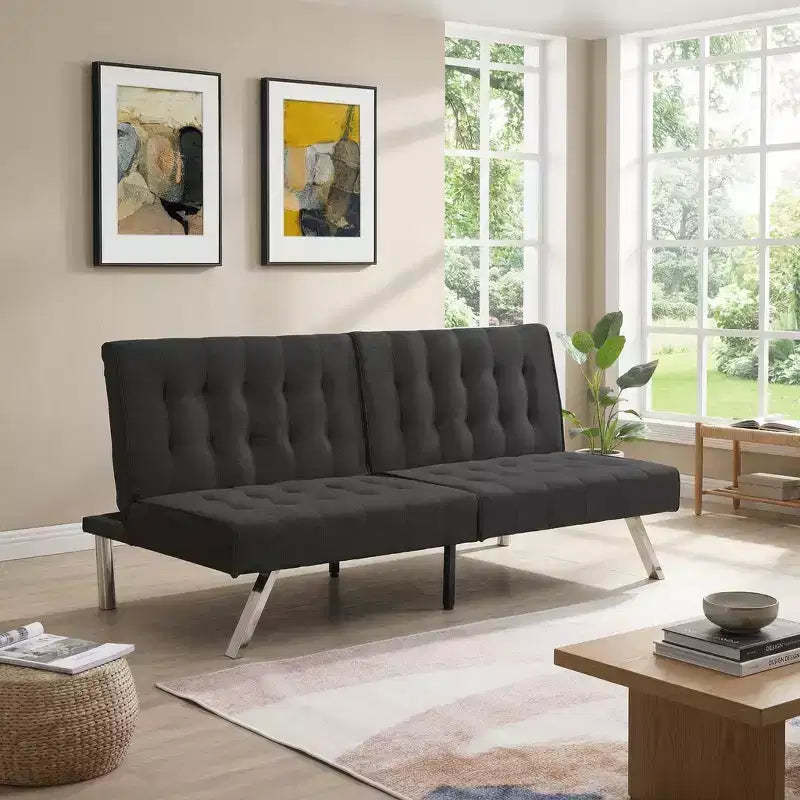 FurnitureR Fabric Convertible Futon Sofa Bed, Modern Adjustable Sleeper Couch with Tufted Cushion, Small Space Living Room Guest Bed Sofa