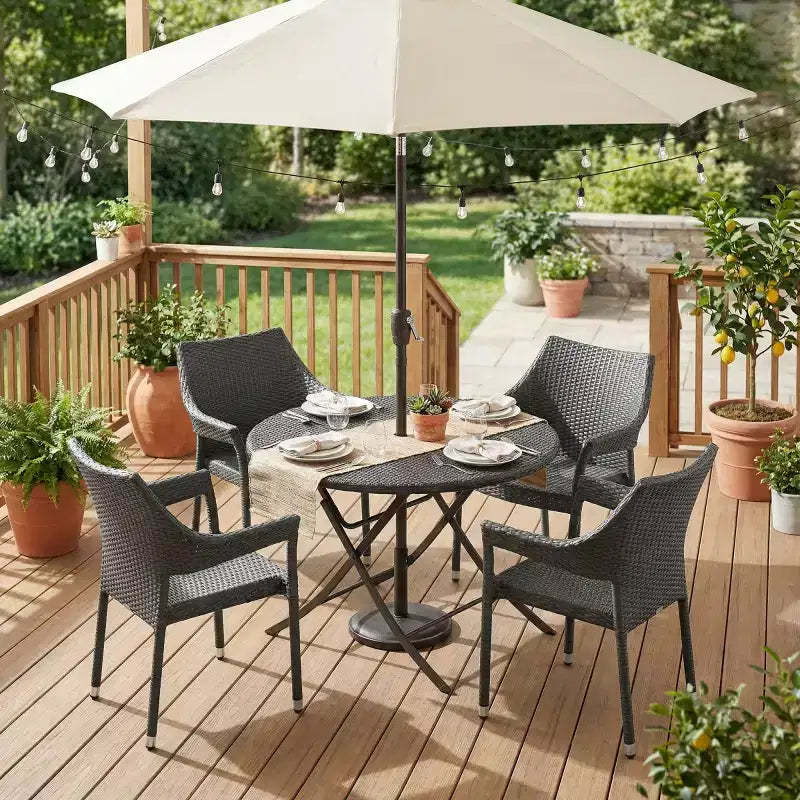 Outdoor PE Wicker Stacking Armchairs Set of 4, Weather-Resistant Patio Chairs with Iron Frame, Modern Balcony, Deck, and Garden Seating-Panipeachy