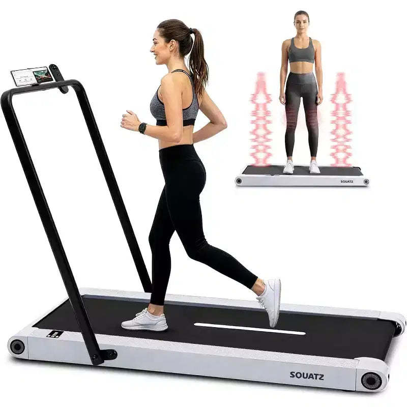 Squatz 2-in-1 Walking Pad with Vibration Plates and Handlebar  White