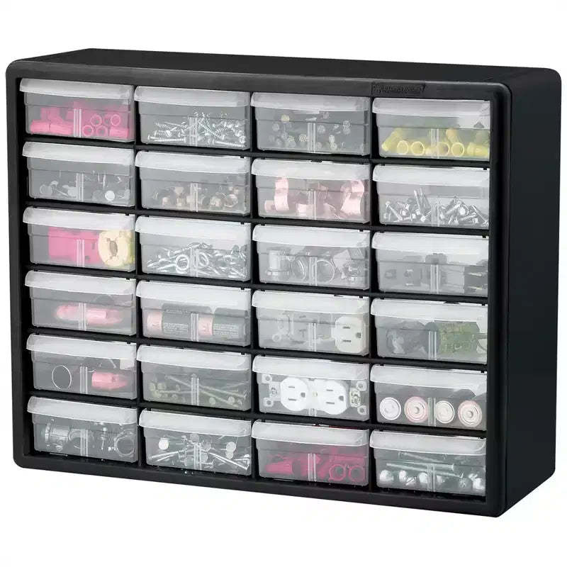 Akro-Mils 24 Drawer Plastic Storage Organizer Cabinet for Garage Use, Black