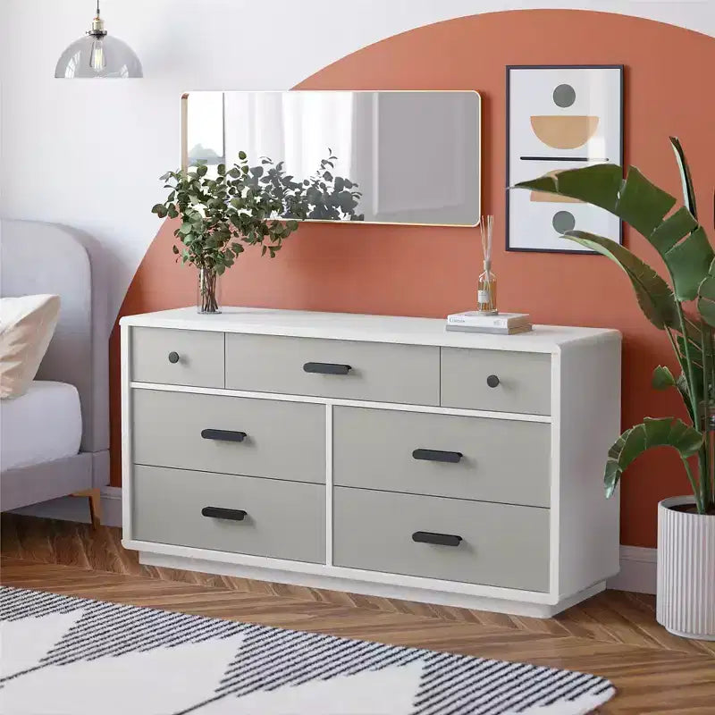 GDFStudio Linton 7-Drawer Modern Dual-Tone Bedroom Dresser with Handles