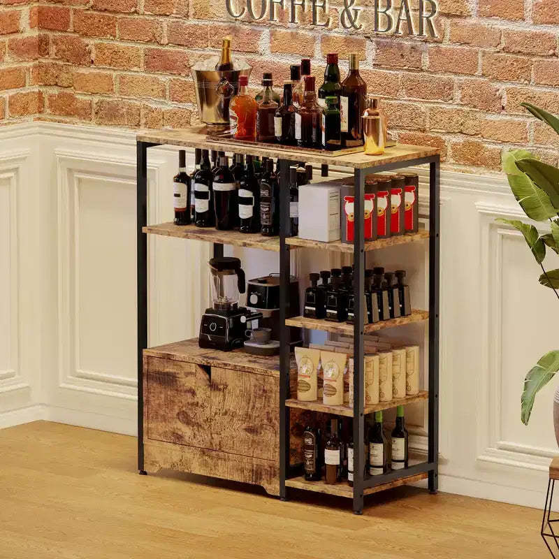 5-Tier Kitchen Baker's Rack with Cabinet, 38.2 Freestanding Microwave Stand & Coffee Bar Station, Storage Shelf for Kitchen, Living Room & Office