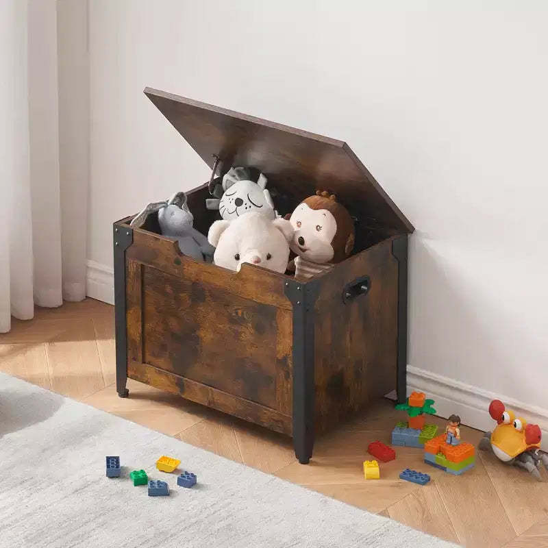 Wooden Storage Trunk with Metal Frame, Lift-Top Chest with Safety Hinge, 300lb Capacity Storage Bench for Entryway,Bedroom,Living Room,Blankets&Toys