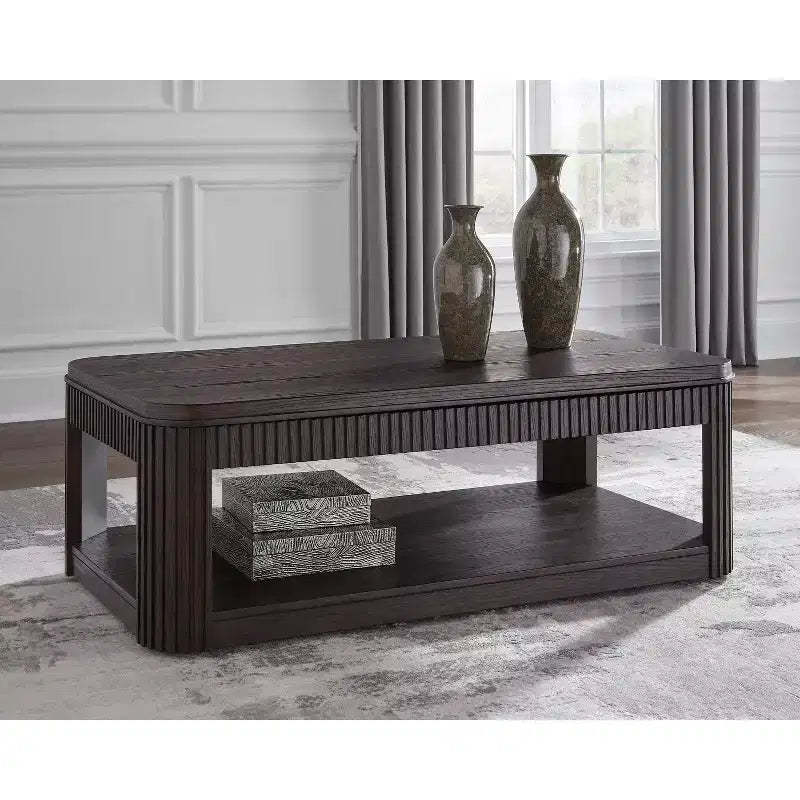 Signature Design by Ashley Carlibrie Lift Top Coffee Table, Brown Contemporary Cocktail Table with Shelf and Casters