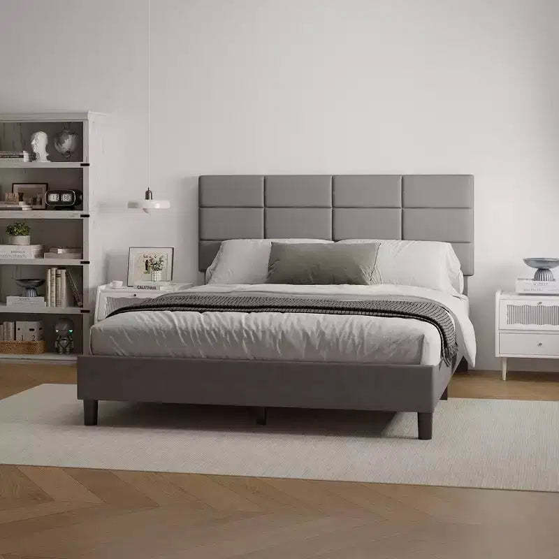 Modern Upholstered Platform Bed Frame, Adjustable Headboard, No Box Spring Needed, Noise-Free Construction