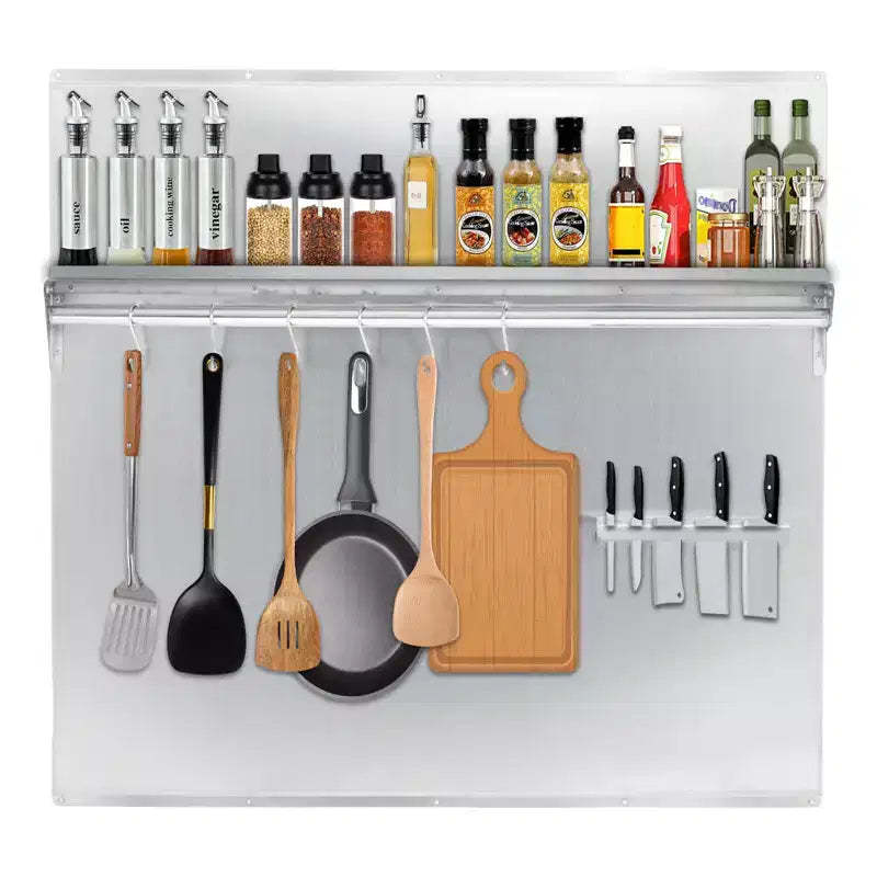 Stainless Steel Kitchen Backsplash with Shelf & Knife Rack, Heat & Grease Resistant, Easy Clean, Pre-Drilled for Quick Install,Durable Wall Organizer
