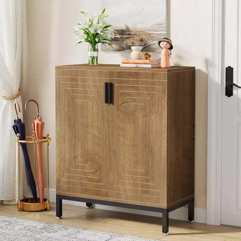 Lantine 5-Tier Shoe Cabinet with Doors, 20 Pairs Entryway Shoe Storage Organizer with Shelves, Shoe Racks for Closet, Living Room (Light Brown)