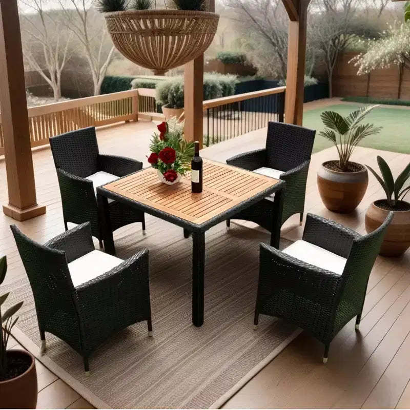 GDFStudio Edie Modern Acacia Wood and Metal 5-Piece Outdoor Dining Table Set With 4 Chairs