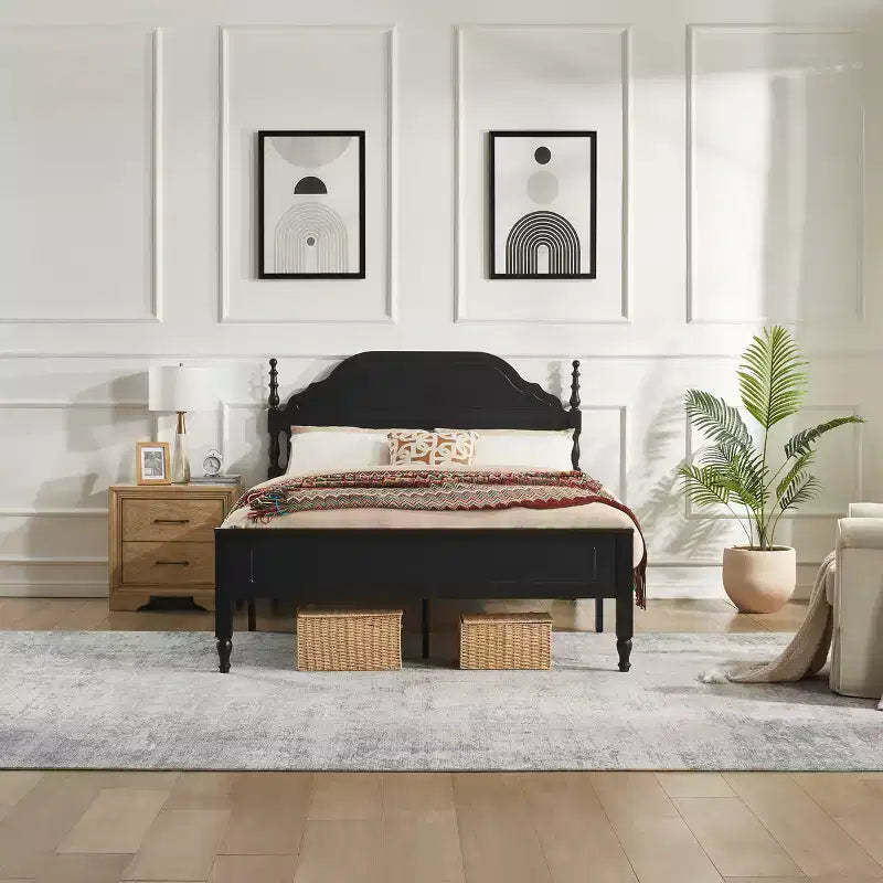 Queen Size Bed Frame with Padded Headboard Insert, Elegant Bedroom Centerpiece