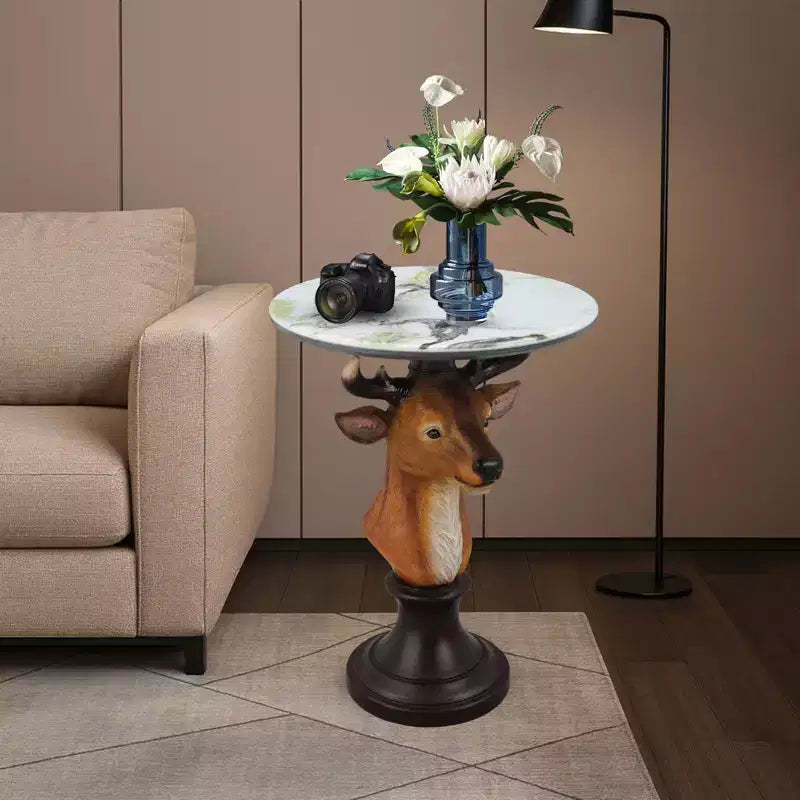 Zeus & Ruta Deer Head Accent Table, Animal Statue End Table for Living Room Decoration