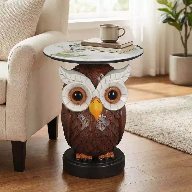 Zeus & Ruta Owl Accent Table, Animal Statue End Table for Living Room Decoration