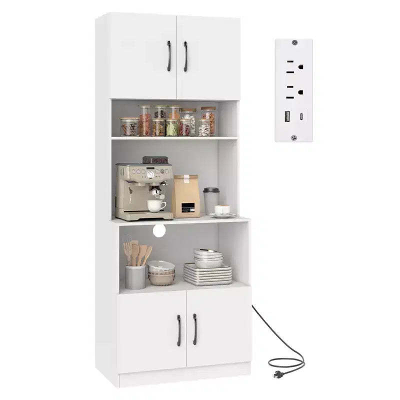 Costway Kitchen Pantry Cabinet with Charging Station, Adjustable Shelves and Doors, White
