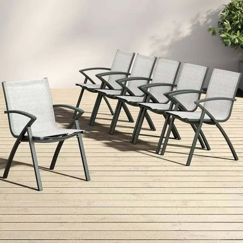 6PCS Modern Aluminum Outdoor Dining Chairs - Quick-Dry Textilene Fabric, Ergonomic Design for Patio, Poolside, Restaurants - Gray