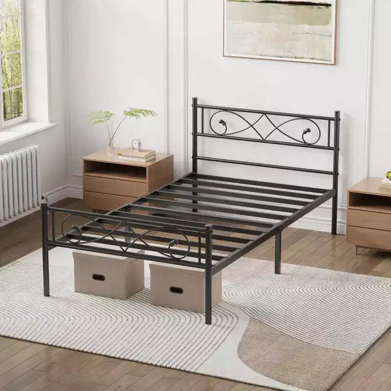 Twin Size Metal Platform Bed Frame with Fist Design Headboard & Footboard, Under Bed Storage, Noise-Free, Easy Assembly, No Box Spring Needed, Black