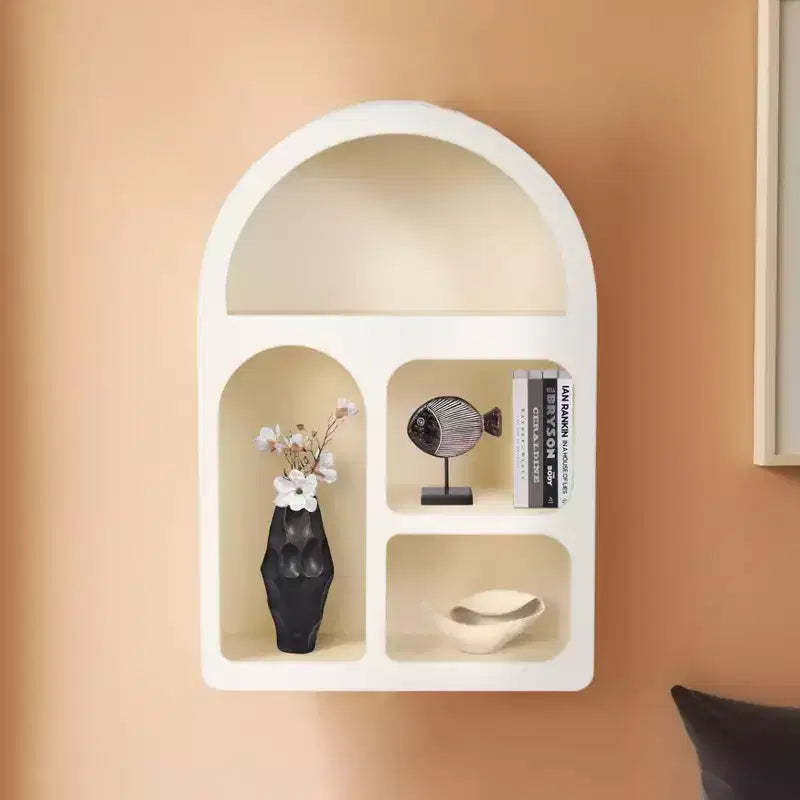 Arched Wall Mounted Storage Organizer with Multi-Tier Hanging Shelves - Glam Wood Design with Curved Silhouette for Small Spaces - 24, White