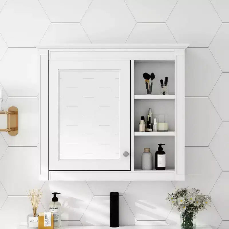 AMMER 30'' x 28'' Medicine Cabinet, Wall Mounted Bathroom Storage Cabinet, Bathroom Wall Cabinet with Mirror, Mirror Cabinet with 3 Open Shelves