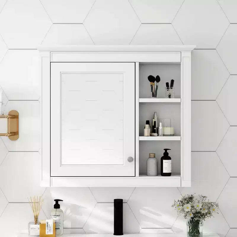 AMMER 30'' x 28'' Medicine Cabinet, Wall Mounted Bathroom Storage Cabinet, Bathroom Wall Cabinet with Mirror, Mirror Cabinet with 3 Open Shelves