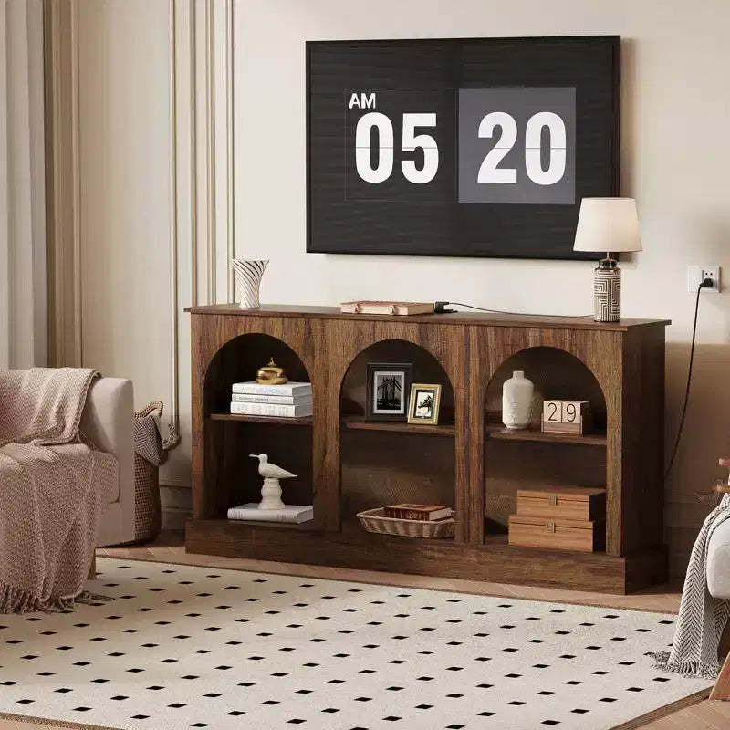 Arched TV Stand for TVs up to 75, 63 Entryway Console Table with Charging Station, Wooden Entertainment Center & Sofa Table for Living Room,Hallway