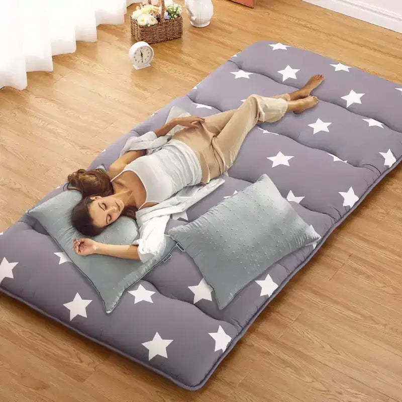 Roll-Up Japanese Futon Floor Mattress, Foldable Tatami Mat & Portable Floor Bed for Adults, Star Print