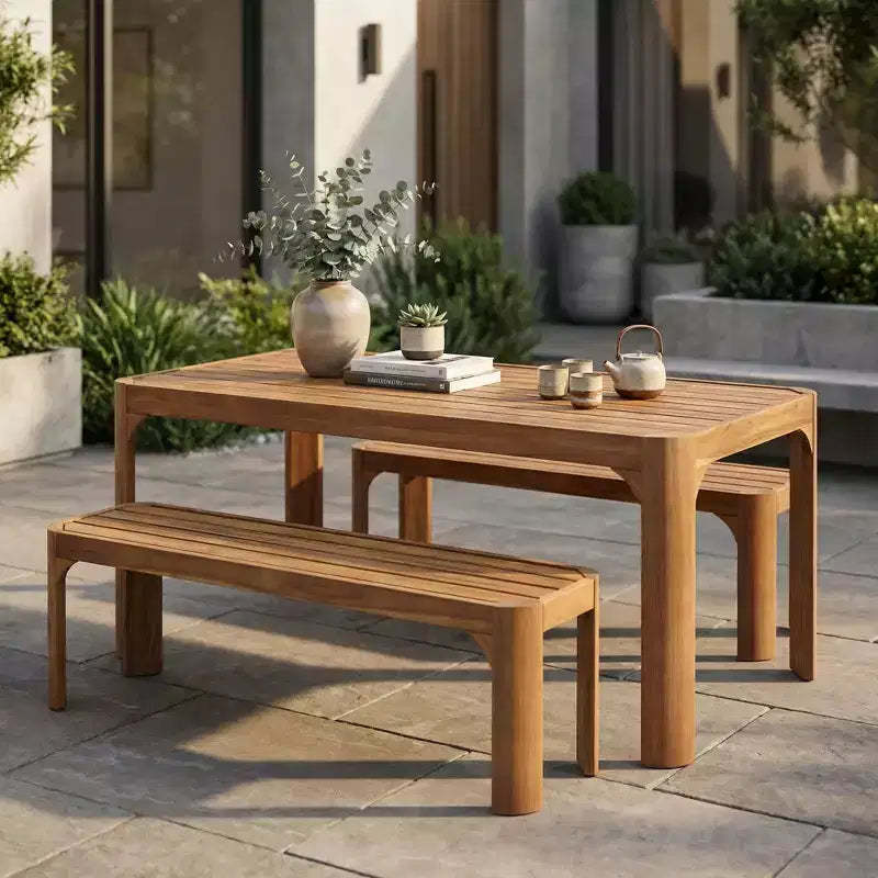 Christopher Knight Home Bao Modern 3 Piece Acacia Wood Patio Dining Set with Slatted Design