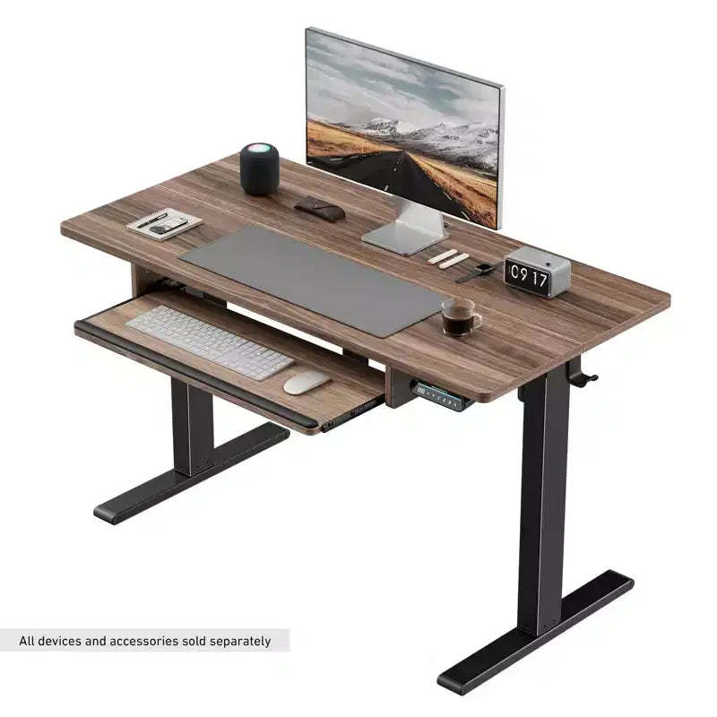 48X24 Inch Electric Standing Desk, Work Home Office Computer Table for Study, Writing, and Games, Wooden Desktop Desks, Brown