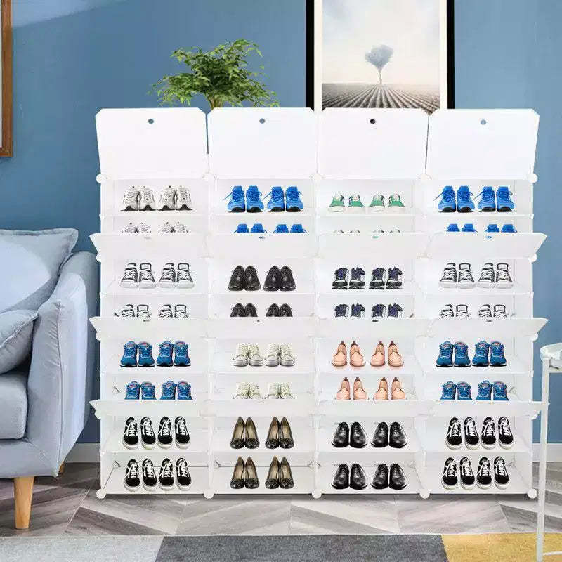 Karl Home 32 Cubby DIY Modular Shoe Cabinet Plastic Shoe Organizer White