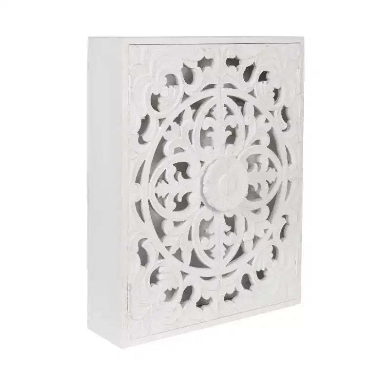 Kate and Laurel Saanvi Carved Wood Wall Cabinet, 22x7x28 White