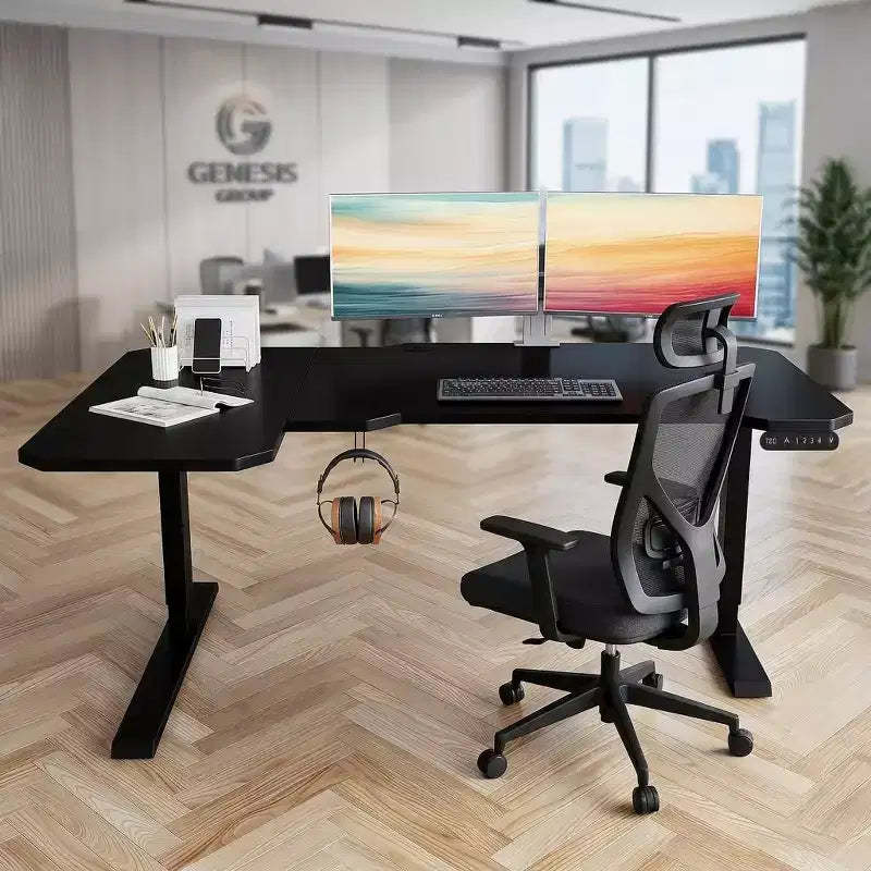 JVNOXK L-Shaped 59 Height Adjustable Electric Standing Desk, Sit Stand Up Computer Desk for Home Office, Black