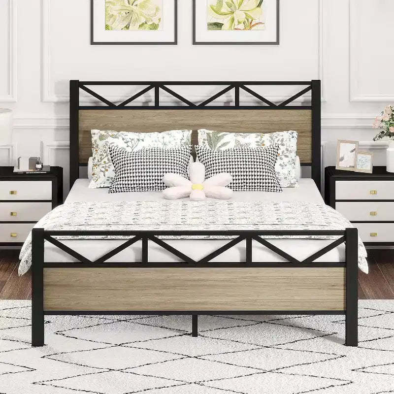 Zevemomo Full Size Heavy Duty Metal Brown Bed Frame with Headboard Footboard, Under Bed Storage, 440LBS Weight Capacity