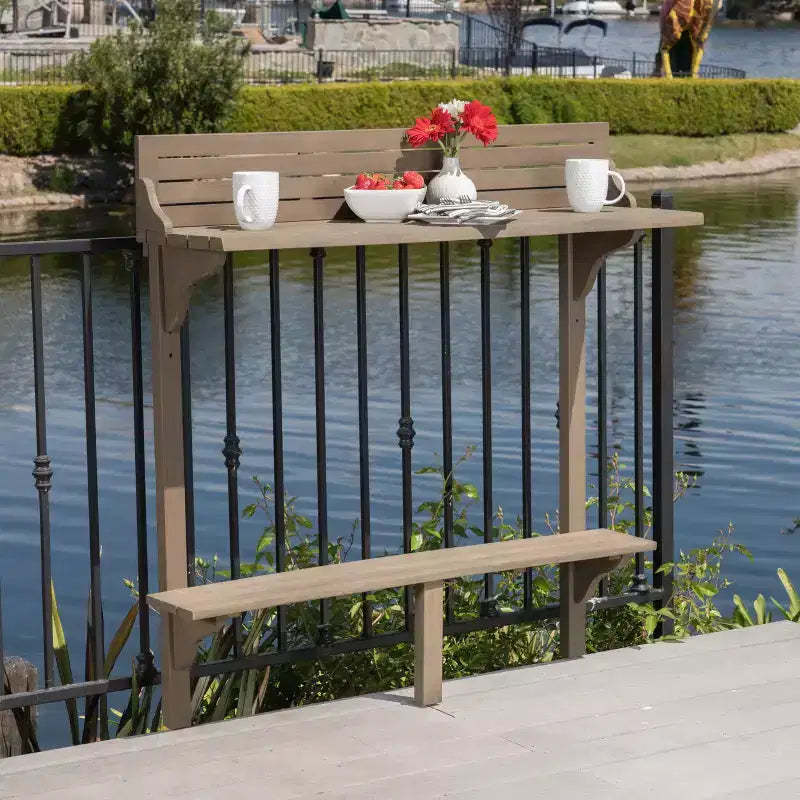 GDFStudio Hyun Modern Outdoor Acacia Wood Balcony Bar Table with Slatted Design