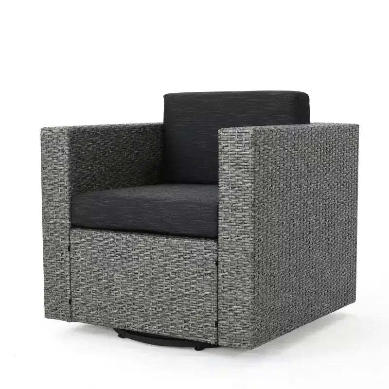 Outdoor Swivel Club Chair with Iron Frame, Removable Polyester Cushions, Durable Wicker Construction for Patio Use