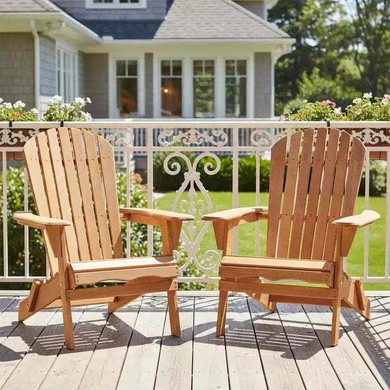 Set of 2 Wooden Folding Adirondack Chairs with Pre-Assembled Backrest, Hemlock Wood, Foldable Design for Garden or Backyard
