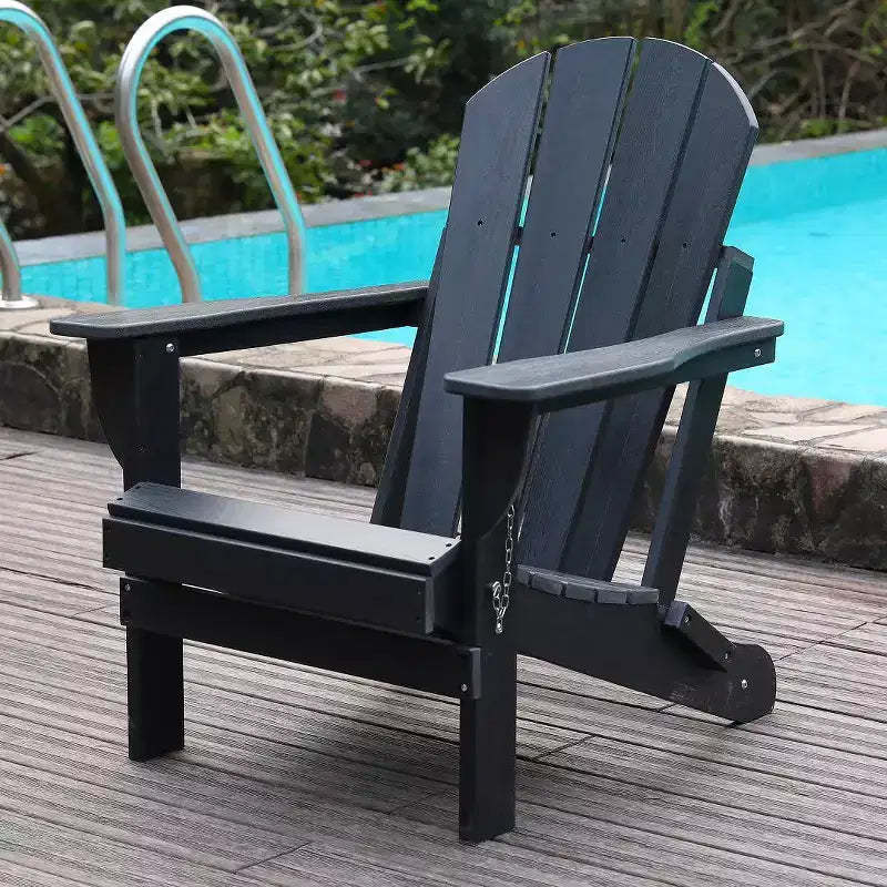 HDPE All-Weather Adirondack Folding Chair with Dual Cup Holders, Weight Capacity 380 lbs, Low Maintenance for Backyard or Camping