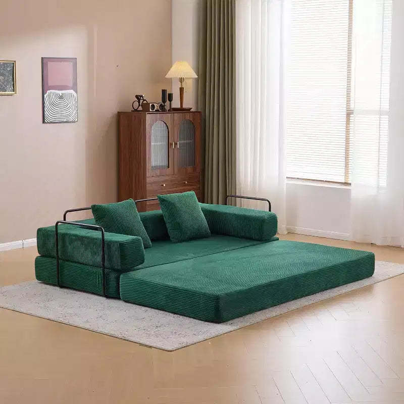 MooxvMoo Floor Sofa Bed Convertible, Corduroy Futon Couch with Pillow, Sleeper for Living Room Bedroom, Green